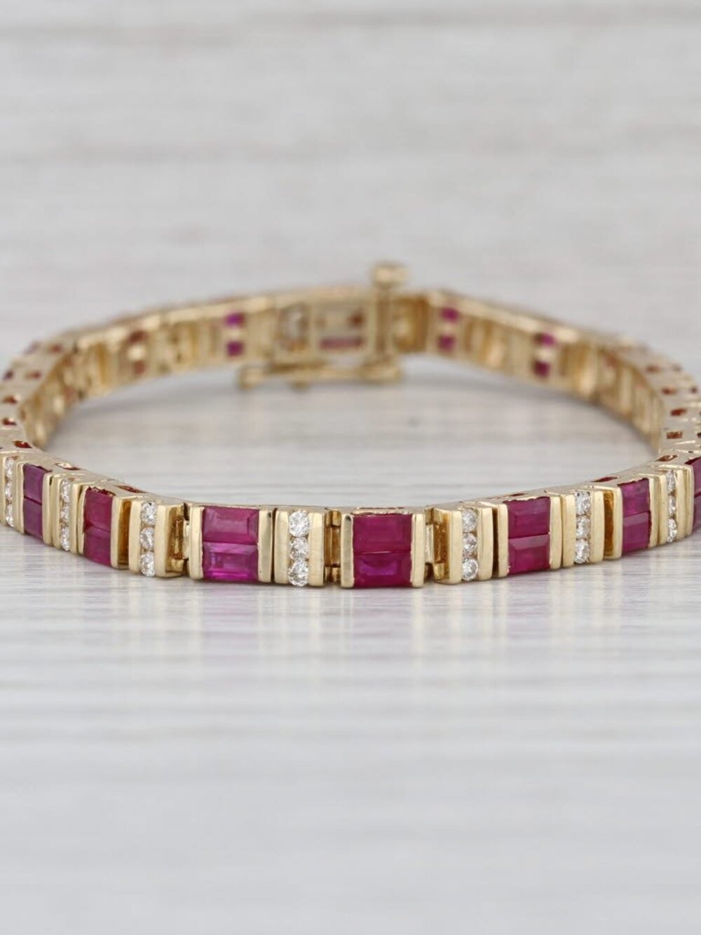 5.98ctw Ruby Diamond Tennis Bracelet 14k Yellow Gold 6.75" 4.2mm